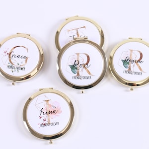 Personalized Gold Alphabet Compact Mirror Rose Gold Customized Name Monogram Initial Bridesmaid Bachelorette Birthday Kids Sleepover Gift