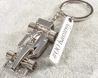 Personalized Racing Car Keyring, Customized Name Monogram Gift for Car Lovers Husband Boyfriend Motorsport Father's Day Engraved Key Chain