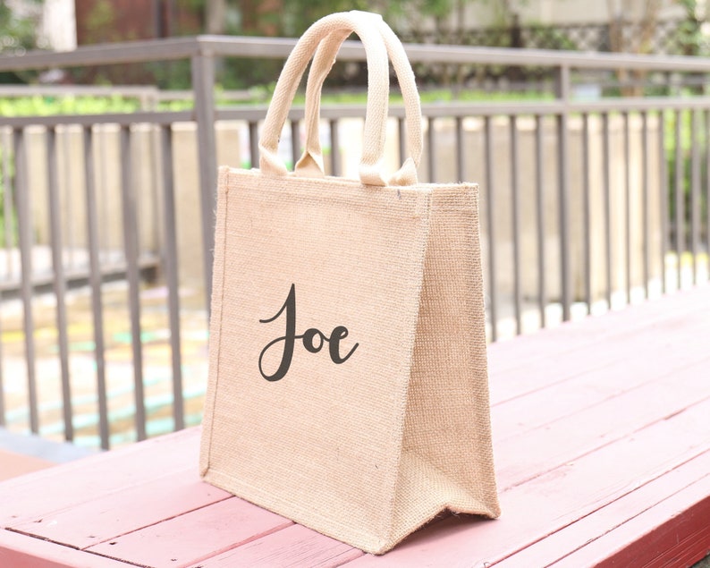 Personalized Bridesmaid Burlap Tote Bag Beach Large Jute Gift Bag Name Bachelorette Bridal Shower Party Favor Rustic Chic Wedding Welcome