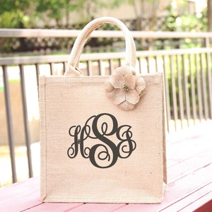 Monogram bruidsmeisje jute draagtas strand grote jute gepersonaliseerde cadeau tas naam initiële vrijgezellenfeest bruids partij gunst bruiloft welkom