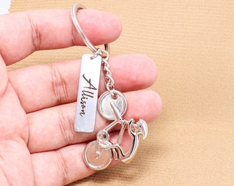 Personalized Cycling Keychain Family Keyring Engraved Coach Dad Bike-themed Monogram Sport Name Tag Wedding Favor Cyclist Bike Lover