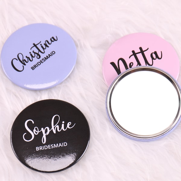 Personalized Compact Mirror Your Name One-Sided Pink Blue White Wedding Favor Monogram Bridesmaid Hen Bachelorette Bridal Gift