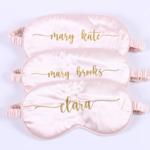 Personalized Bachelorette Gift Satin Sleep Mask - Glitter Gold Custom Text Flower Girl Sleepover SPA Party Wedding Favor Valentines Day Gift