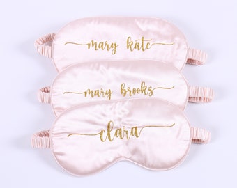 Personalized Bachelorette Gift Satin Sleep Mask - Glitter Gold Custom Text Flower Girl Sleepover SPA Party Wedding Favor Valentines Day Gift