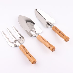 Personalized Garden Tool Set, Stainless Steel- 3 Pcs Including Garden Hand Trowel, Transplant, Fork-Gardening Gifts for Gardener