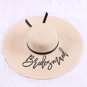 Personalized Ivory Floppy Hat Name Ribbon Beach Pool Outfit Sun Straw Cap Bridesmaid Hen Bachelorette Birthday Sleepover Party Wedding Gift