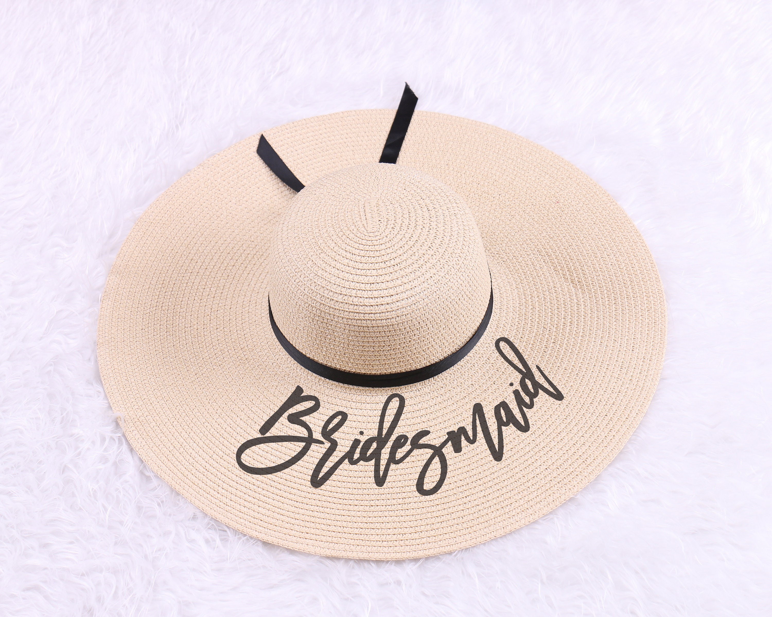 Personalized Ivory Floppy Hat Name Ribbon Beach Pool Outfit Sun Straw Cap Bridesmaid Hen Bachelorette Birthday Sleepover Party Wedding Gift