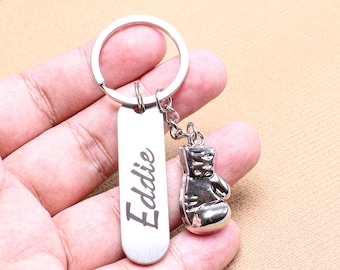 Personalized Boxing Keychain Metal Mini Boxing Glove Keychain Key Ring Hanging Pendants Bag Charms for Sports Party Favors Team Gift Silver