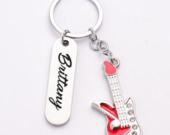Personalized Guitar Keychain, Cute Bass Keychain, Guitar Key Holder for Musical Instruments Hanging Pendant Women Men Music Lovers