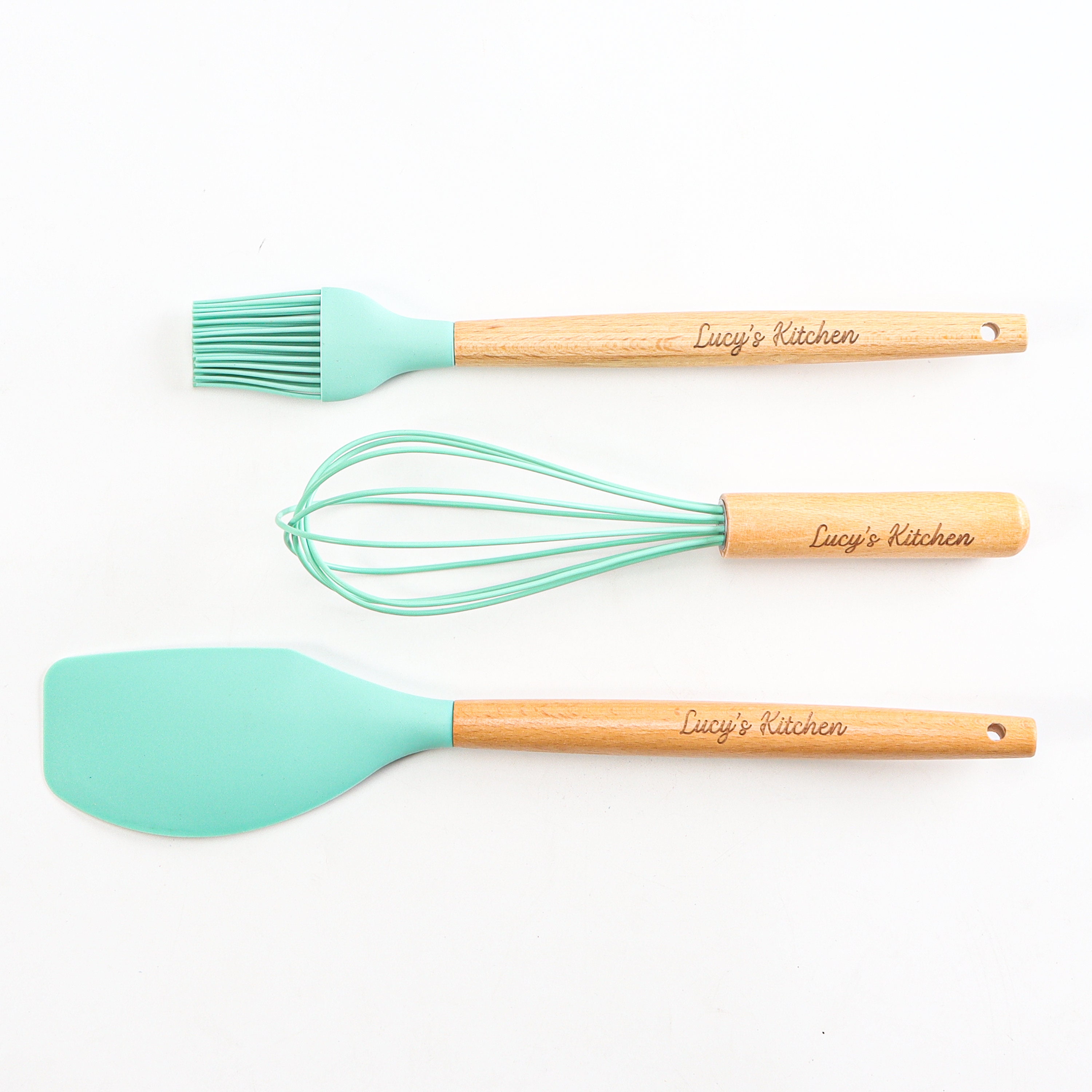 Personalized Set of 3 Baking Tool Whisk Brush Spatula - Mint Purple Multiple Colors -  Egg Beater Cooking Chef Housewarming Baby Shower Gift
