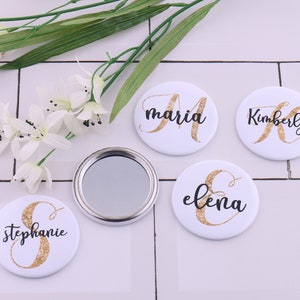 Personalized One-Sided Compact Mirror Your Name Initial Wedding Favor Monogram Junior Bridesmaid Bachelorette Gift Gold Alphabet Makeup Gift