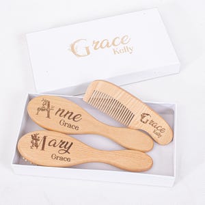 Personalized Wooden Baby Hair Brush & Comb Set for Newborns, Boy,Toddler Cradle Cap Brush, Wooden Baby Hair Brush Set with Soft Goat Bristle