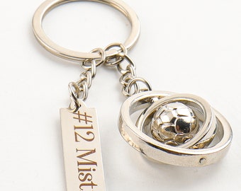 Personalized Metal Rotating 3D Soccer Keychain, Custom Rotating Soccer Football Sports Keyring Key Chain, football Key Ring, Birthday Gift
