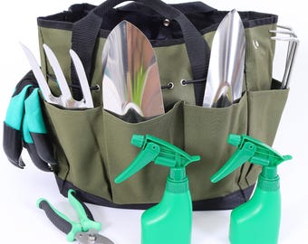 Personalized Gardening Tools Set of 10, Heavy Duty Garden Tools Set with Handbag, Durable Gardening Supplies Kit Ideal Garden Gift for Women
