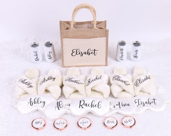 Cadeau personnalisé pour soirée pyjama - chausson masque pour les yeux miroir de poche gobelet 6 oz toile de jute fourre-tout demoiselle d&#39;honneur poule enterrement de vie de jeune fille maman cadeaux d&#39;anniversaire