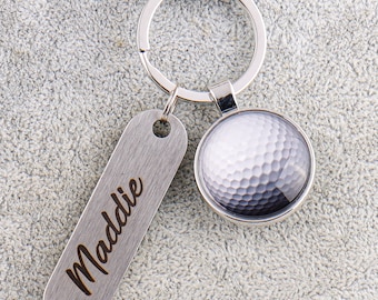 Llavero de pelota de golf personalizado, para aficionados a los deportes, entrenadores, Día del Padre, etiqueta con nombre personalizada, recuerdo de campeonato de club, llavero de trofeo de torneo