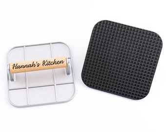 Personalized Aluminum Burger Steak Press Engraved Name BBQ Bacon Meat Sandwich Smash for Blackstone Griddle Wooden Handle Patty Maker Tool