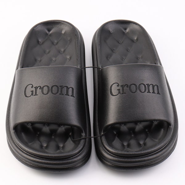Personalized Slides for Women and Men, Custom Non-slip Pillow Slippers, Easy to Clean, Shower, Swimming, Beach, Pool Engraved Groomsman Gift