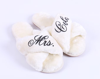 Personalized Bride Slipper Future Mrs Honeymoon Your Name Bachelorette Fluffy Sleepover SPA Luxury Wedding Bridesmaid Proposal Gift Kids