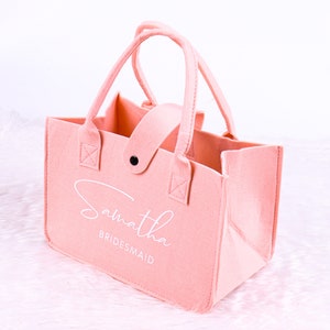 Personalized Shopping Tote Bags Felt Bridesmaid Name Monogram Custom Wedding Welcome Beach Hen Bachelorette Sleepover Party Handbag Grocery