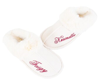 Personalized Fluffy Bride Slippers, Fluffy Bridesmaid Slippers, Christmas party slippers,  Future Mrs Slippers, Matron of Honor Slippers