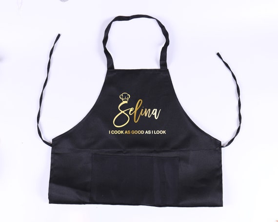 Personalized Polyester Apron - I Cook as Good as I Look  - Wife Anniversary Gift Mother Day Chef Bakery Customized Kitchen with Pocket