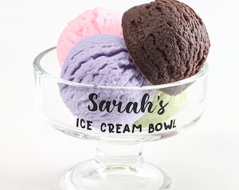 Personalized Ice Cream Bowl Salad Dessert Glass Customized Housewarming Bridal Baby Shower Gift Kitchen Cup Baby Shower Gift Dad Mom Child