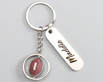 Personalized Rotating Rugby Keychain, Custom Football Keychain, Bag Decoration Phone Hanging, Boys Sports Metal Key Ring, Birthday Gift