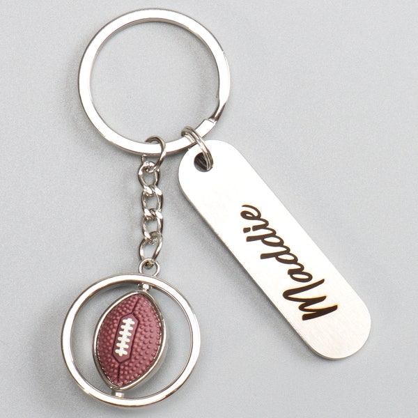 Porte-clés de rugby rotatif personnalisé, porte-clés de football personnalisé, suspension de téléphone de décoration de sac, porte-clés en métal de sport pour garçons, cadeau d'anniversaire