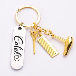 Gepersonaliseerde mode kapper föhn, schaar, kam bedel hanger sleutelhanger, kapper cadeau kapper cadeau sieraden