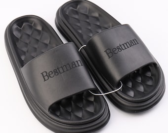 Personalized Groomsman Gift House Slides Shower Sandals for Women and Men Sandals Pillow Slippers Shower shoes Wedding Cushioned Slides