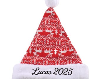 Personalized Christmas Hat, Customized Name Red Fluffy Santa's Hat Adult Gift Christmas Stocking Stuffer  Classical Faux Fur