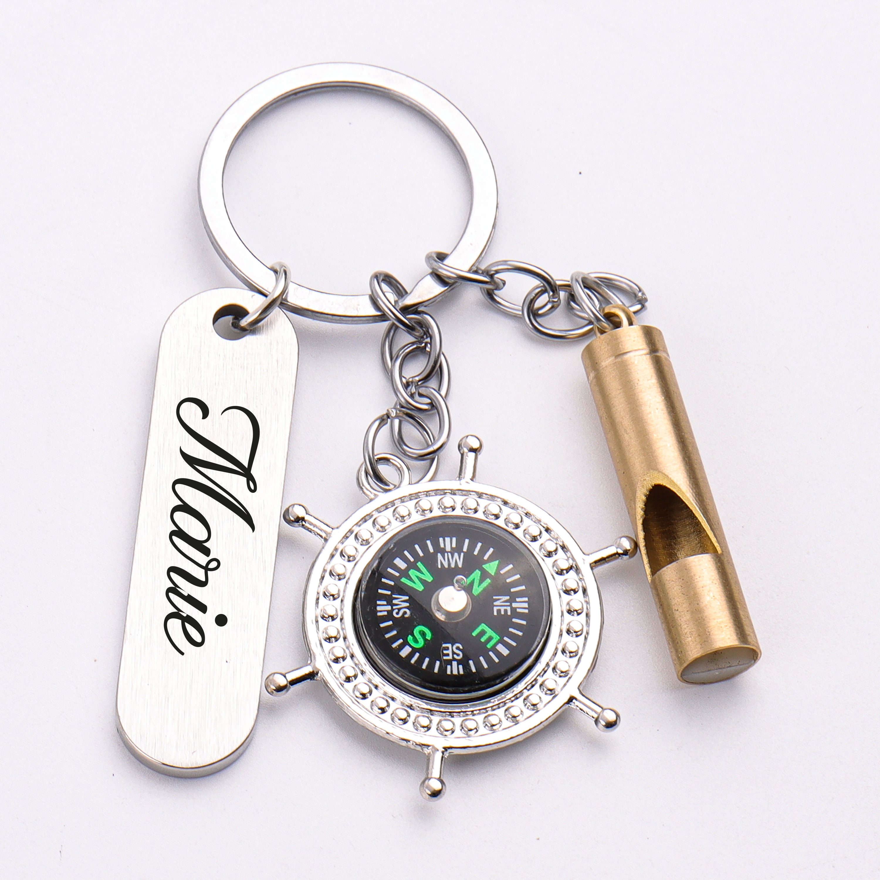 Personalized Brass Whistles and Compass Keychain for Home and