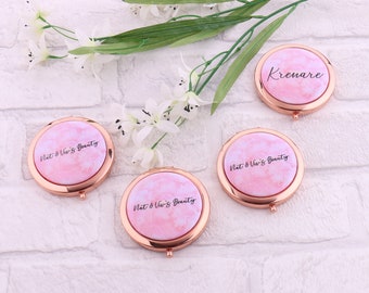 Miroir compact rose personnalisé votre nom monogramme EVJF, cadeau d'enterrement de vie de jeune fille, cadeau maquillage, cadeau de mariage mère, cadeau d'anniversaire pour femme