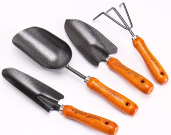 Personalized Garden Tool Set of 4, Custom Engraved Retirement Gifts for Him Dad Men Birthday Gift Her Mom Women