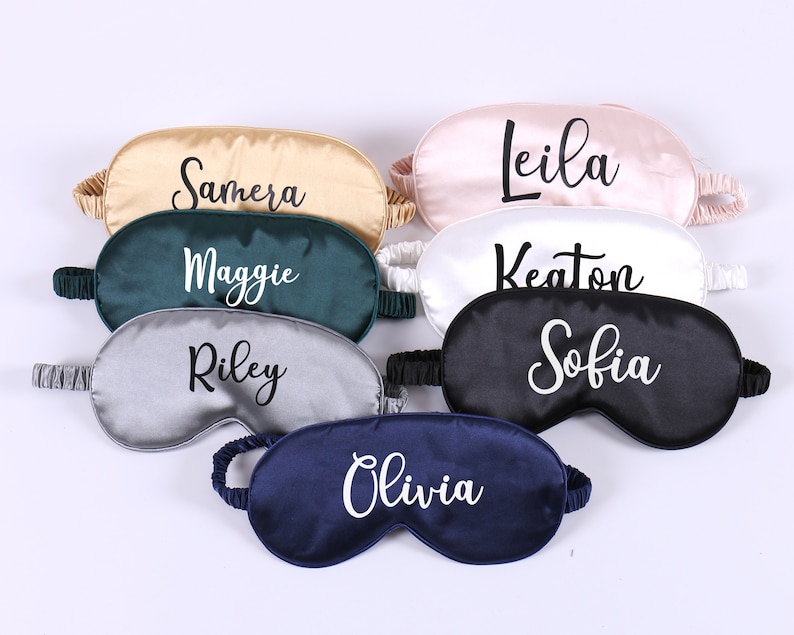 Personalisierte Brautjungfer Set 6 Geschenke Spa Sleepover Party Holz Kamm Spiegel Scrunchie Haarband Krawatte Schlafmaske Hen Bachelorette Hochzeit Gunsten Bild 7