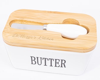 Burriera personalizzata con coperchio, grande burriera per piano di lavoro, contenitore per burro in ceramica con coltello