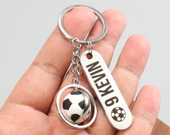 Personalized Cute Soccer Keychain, Custom Soccer Ball Keychain Gifts for Boys Girls Backpack Rotated Football Keychain