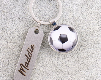 Pendentif porte-clés de football personnalisé, cadeau pour fan de sport, porte-clés, entraîneur de l'équipe de pom-pom girl, nom personnalisé, numéro, étiquette en métal, trophée du tournoi