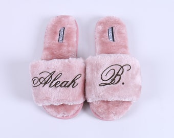 Personalized Home Fluffy Slipper - Super Warm and Cozy - Bridesmaid Bachelorette Hen Party Birthday Sleepover Bridal Shower Wedding Gift