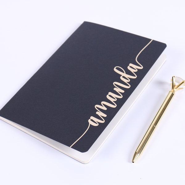 Personalized A5 Black Journal Notebook Blank Pages Gold Foil Name Customized Bridesmaid Wedding Proposal Gift Travel Office Daughter Gift