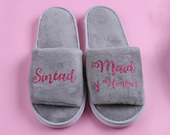 Personalized SPA Slippers Bridesmaid Bridal Party Your Name Bachelorette Sleepover Hotel Light Weight Wedding Proposal Gift Getaway Trip