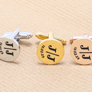 Gemelos personalizados para hombre, con nombre, fecha y letra, regalo para hombre, aniversarios, negocios, novios, regalos de boda.