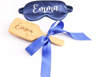 Set regalo SPA personalizzato di 3 spazzole per capelli, maschera per dormire, specchio, bomboniere per bambini, pigiama party, damigelle d'onore, addio al nubilato, matrimonio, addio al nubilato