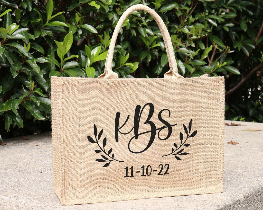 Monogrammed Bridesmaid Burlap Tote Bag Beach Large Jute Personalized ...