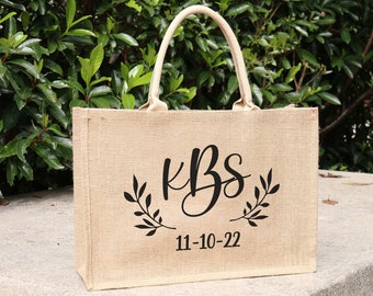 Monogrammed Bridesmaid Burlap Tote Bag Beach Large Jute Personalized Gift Bag Name Initial Bachelorette Bridal Party Favor Wedding Welcome