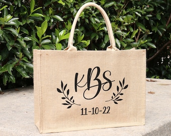 Monogrammed Bridesmaid Burlap Tote Bag Beach Large Jute Personalized Gift Bag Name Initial Bachelorette Bridal Party Favor Wedding Welcome