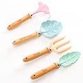 Personalized Kids Garden Tool Set of 4 - Shovel, Rake, Fork - Cute Leafy Unique Gift Customized Name Child Birthday Sleepover Party Activity