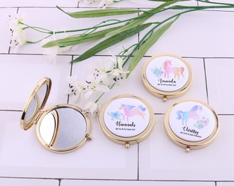 Personalized Will You Be My Flower Girl Gift Junior Bridesmaid Proposal Gold Compact Mirror Name Pocket Makeup Mirror Beauty Gift for Girls