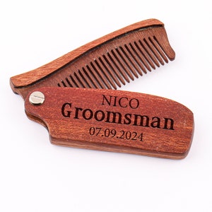 May include: A wooden pocket comb with a personalised inscription that reads "NICO Groomman 07.09.2024".